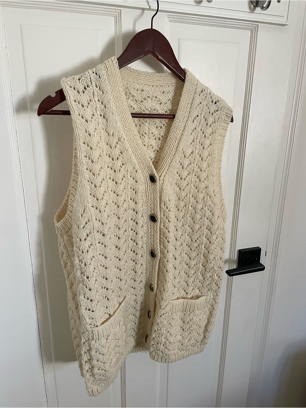 Women's Cream Cable Knit V-Neck Button Sweater Vest